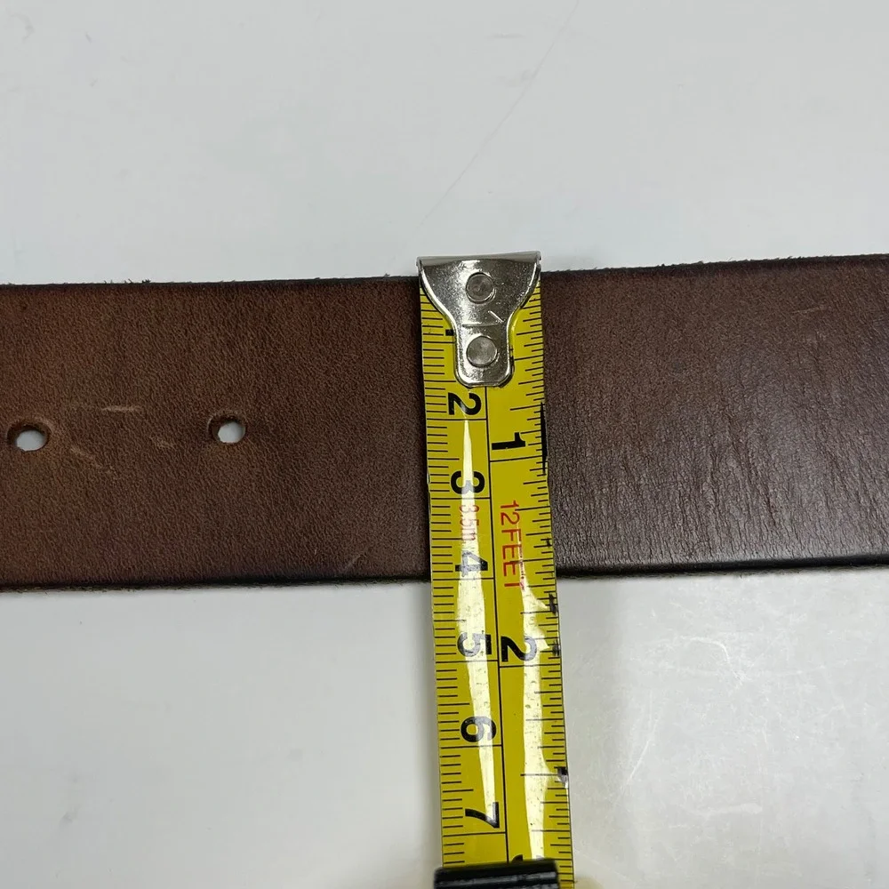 Vintage Handmade Leather Belt Mens 38 Brown Brass Square Buckle Full Grain
